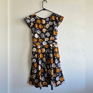 Spooky Faces Black and Orange Midi Dress